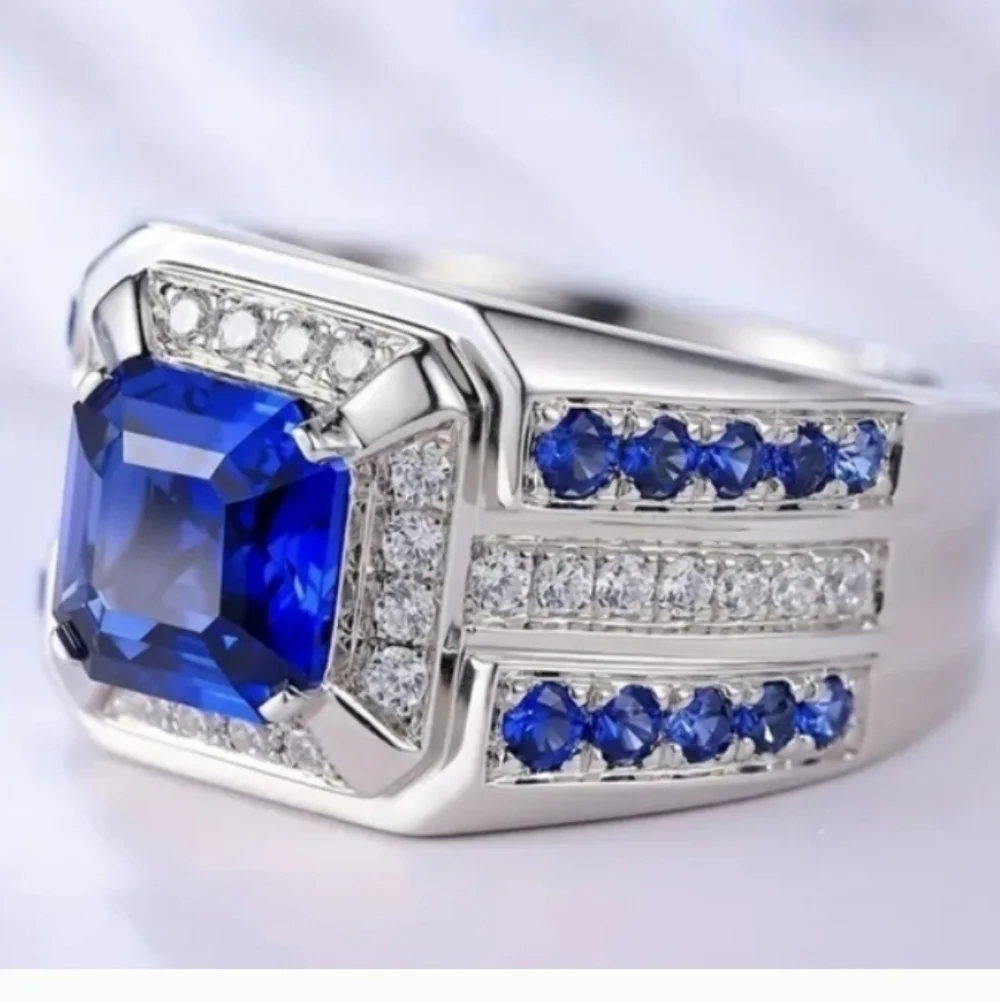 Sapphire Lab Created diamond Mens Ring Sz 9